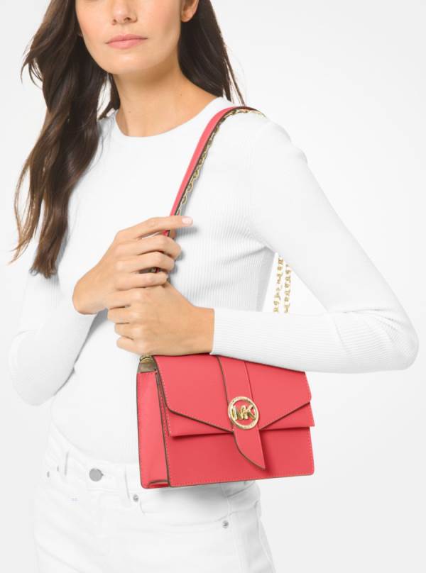 Damske Spojková Taška Michael Kors Greenwich Small Saffiano Leather Svetlo Červené - Kabelky Michael Kors Levně | IUKME-4097